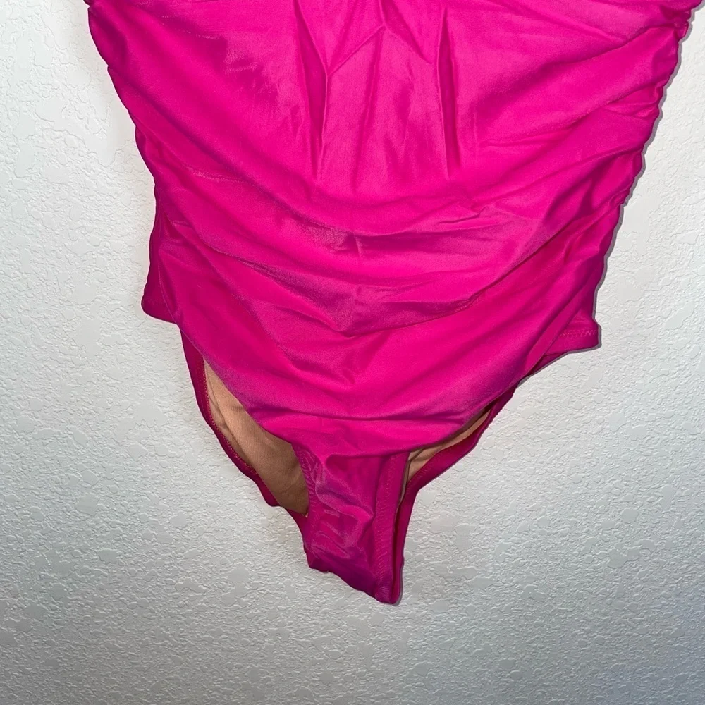 J.Crew Ruched Ruffle women’s one piece swimsuit. Fuchsia size 4.